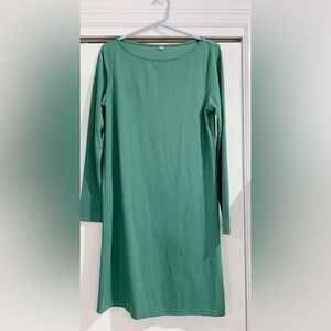 Women Long sleeves round neck plain Top dress Green size Medium